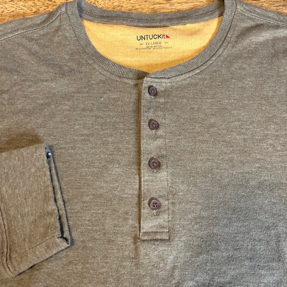 Men’s UnTuckit Long Sleeve Shirt Brown 2XL 50% Cotton 50% Polyester